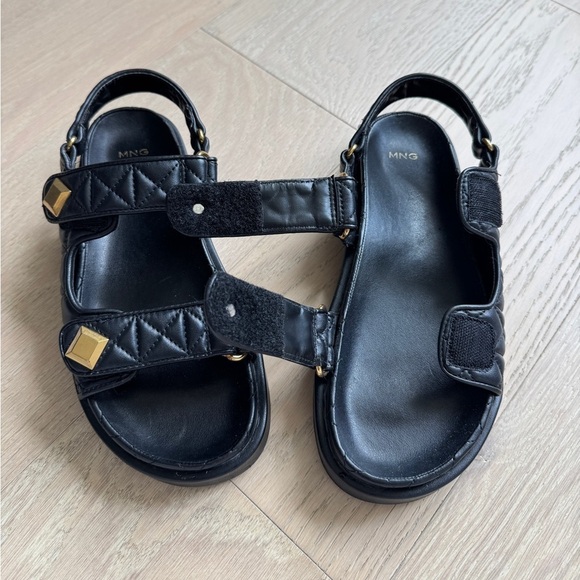 Mango Quilted Black Sandals with Gold Studs - Picture 3 of 6